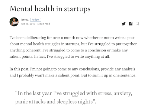 mental health in startups - Medium post