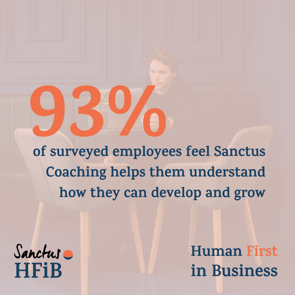 Human first in business results - 93% of surveyed employees feel Sanctus Coaching helps them undersetand how they can develop and grow